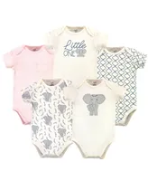 Touched by Nature Baby Girls Organic Cotton Bodysuits 5pk Elephant