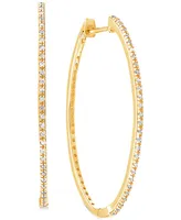 Diamond Medium Skinny Hoop Earrings (1/5 ct. t.w.) in 10k Gold, 1.3"