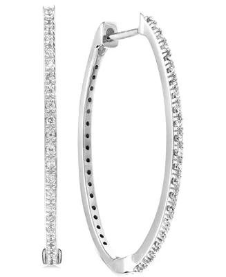 Diamond Small Skinny Hoop Earrings (1/6 ct. t.w.) in 14k White Gold-Plated Sterling Silver, 0.75"