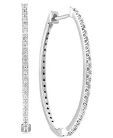 Diamond Small Skinny Hoop Earrings (1/6 ct. t.w.) in 14k White Gold-Plated Sterling Silver, 0.75"