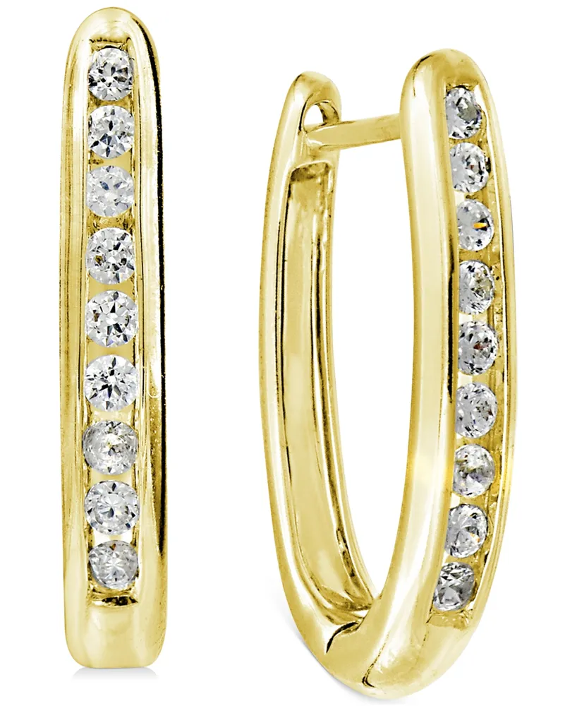 Diamond Small Hoop Earrings (1/4 ct. t.w.) in 14k Gold-Plated Sterling Silver, 0.63"