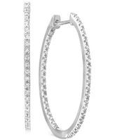 Diamond Medium Skinny Hoop Earrings (1/4 ct. t.w.) in 14k White Gold-Plated Sterling Silver, 1.1"