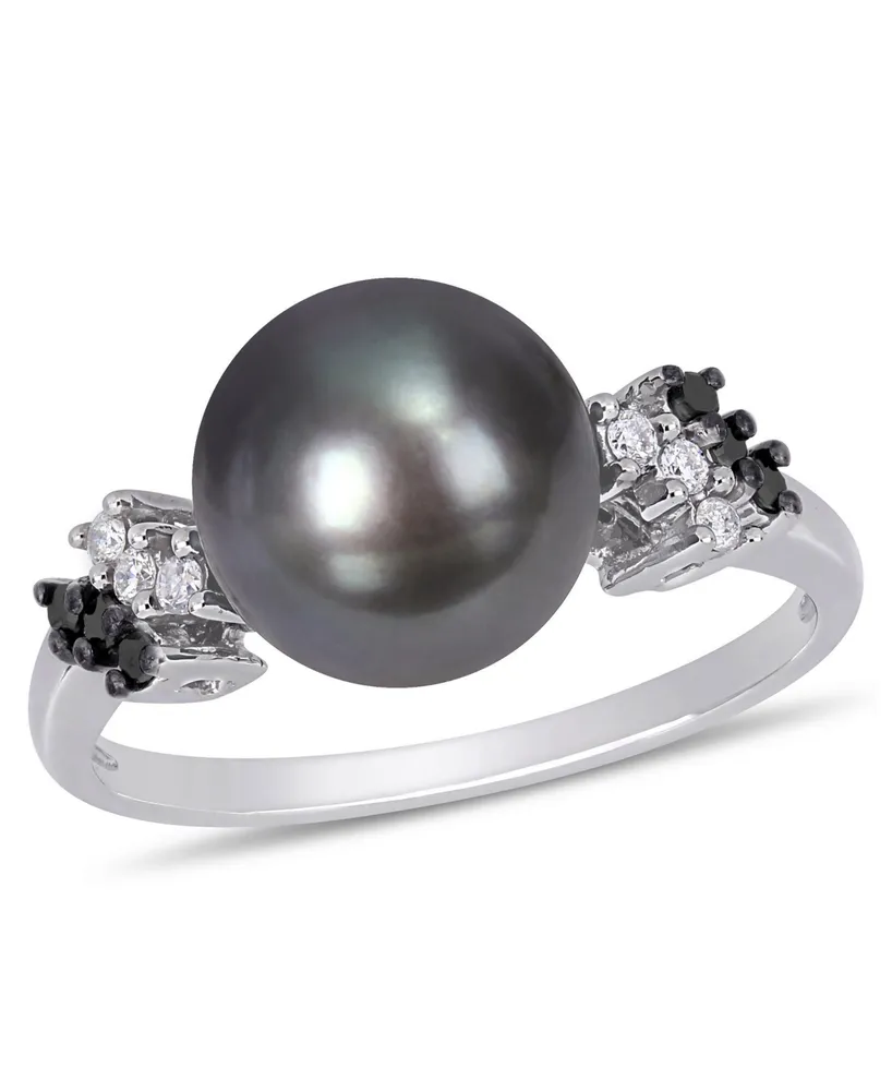 Tahitian Cultured Pearl (9-9.5mm) and Black White Diamond (1/8 ct. t.w.) Ring 10k Gold