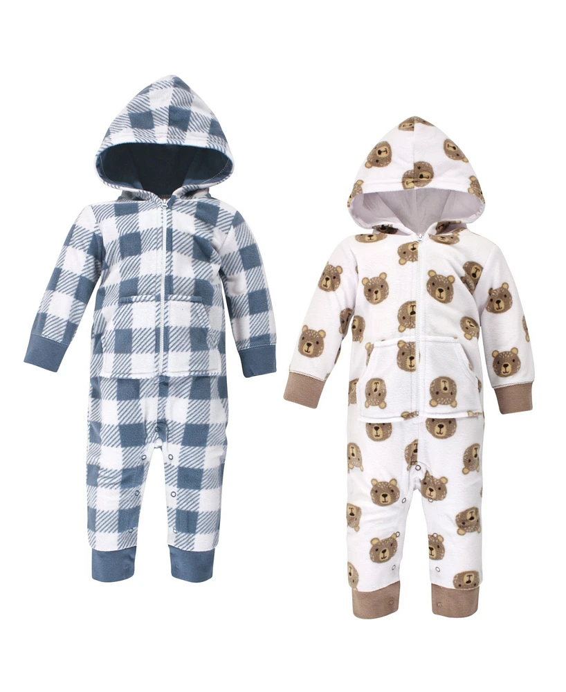 Hudson Baby Boys Fleece Jumpsuits, Coveralls, and Playsuits 2pk Bear, 3-6 Months