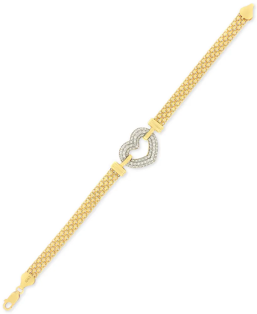 Cubic Zirconia Heart Bracelet in Sterling Silver & 18K Gold-Plate