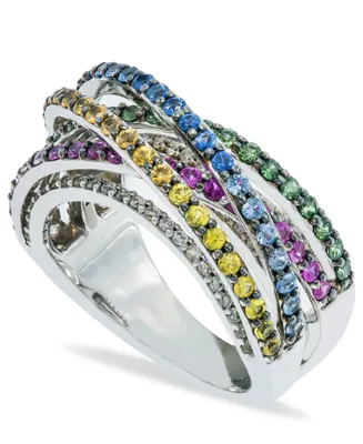 Multi- Sapphire (2-1/2 ct. t.w.) and Diamond (1/6 ct. t.w.) Ring Set in Sterling Silver