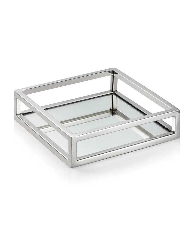 Classic Touch Small Square Mirrored Tray with Chrome Rails