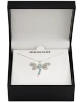 Blue Topaz (3/4 ct. t.w.) & Diamond Accent Dragonfly 18" Pendant Necklace in Sterling Silver