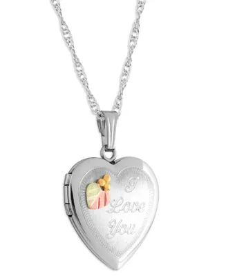 I Love You Heart Locket Pendant 18" Necklace in Sterling Silver with 12K Rose and Green Gold