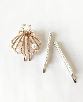 Soho Style Imitation Pearl Bobby Pins and Seashell Hair Clip Three-Piece Set