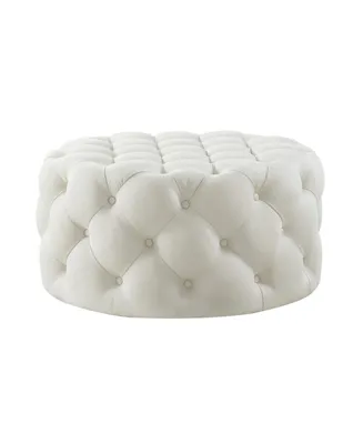 Inspired Home Bella Upholstered Tufted Allover Round Cocktail Ottoman