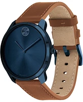 Movado Men's Swiss Bold Brown Nappa Leather Strap Watch 42mm