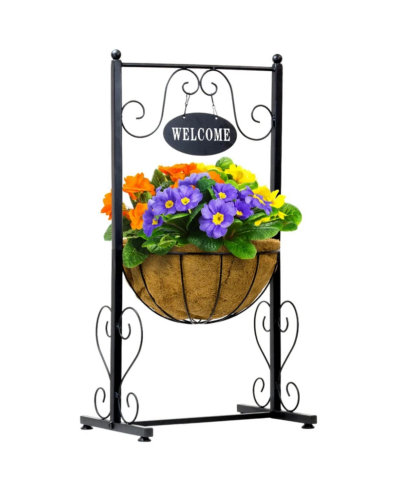 Sorbus Welcome Sign Metal Planter with Coco Liner