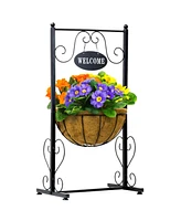 Sorbus Welcome Sign Metal Planter with Coco Liner