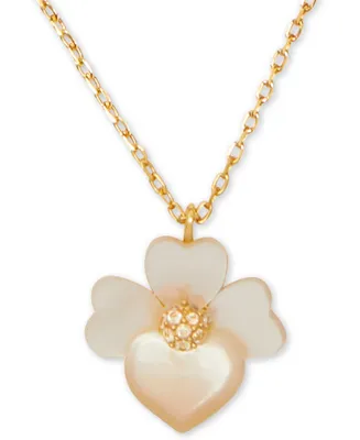 Kate Spade New York Gold-Tone Pave Flower Pendant Necklace, 17" + 3" extender