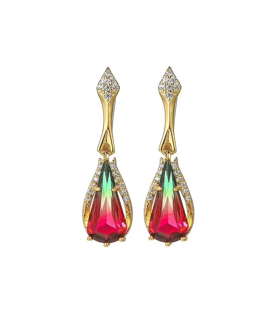 A&M Gold-Tone Watermelon Quartz Accent Drop Earrings - Gold