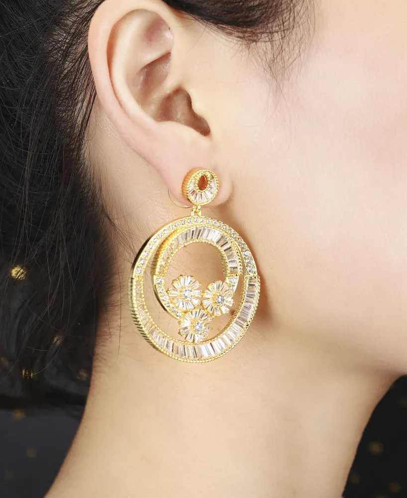 A&M Gold-Tone Flower Hoop Earrings - Gold