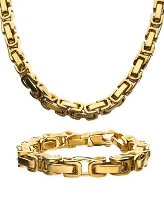 Inox Byzantine Chain 8" Bracelet and 22" Necklace Set - Gold