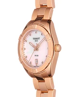 Tissot Women's Swiss Pr 100 Sport Chic T-Classic Diamond (1/20 ct. t.w.) Rose Gold-Tone Stainless Steel Bracelet Watch 36mm