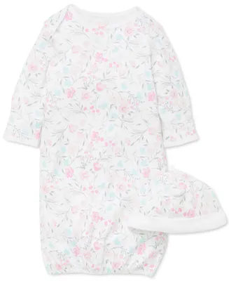 Little Me Baby Girls Cotton Floral Print Hat and Gown, 2 Piece Set