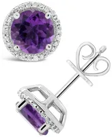Round-cut Gemstone and Diamond (1/6 ct. t.w.) Stud Earrings Sterling Silver