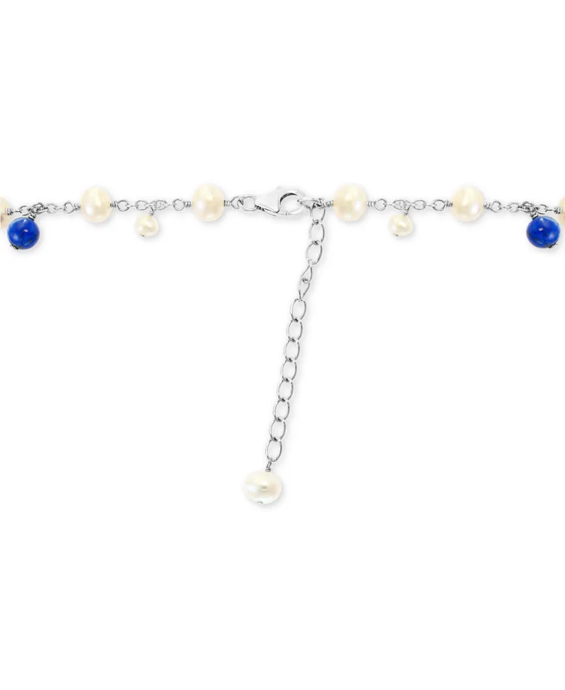 Effy Cultured Freshwater Pearl (4 & 6mm) & Lapis Lazuli 21" Statement Necklace in Sterling Silver