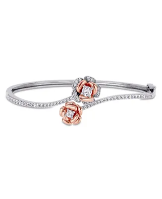Created White Sapphire (1 1/2 ct. t.w.) Rose Swirl Bangle in Two