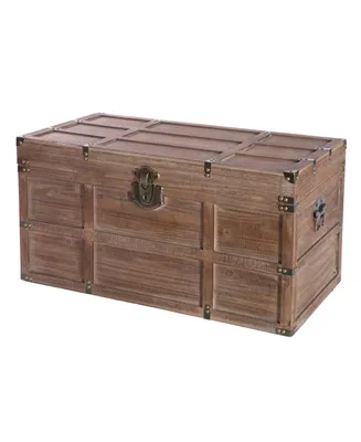 Vintiquewise Wooden Rectangular Lined Rustic Storage Trunk with Latch
