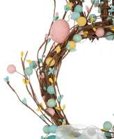 Glitzhome Easter Bunny Shaped Wreath with Eggs Satin Ribbon Bow