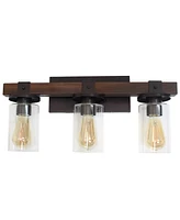 Elegant Designs Industrial Rustic Lantern Restored Wood Look 3 Light Bath Vanity