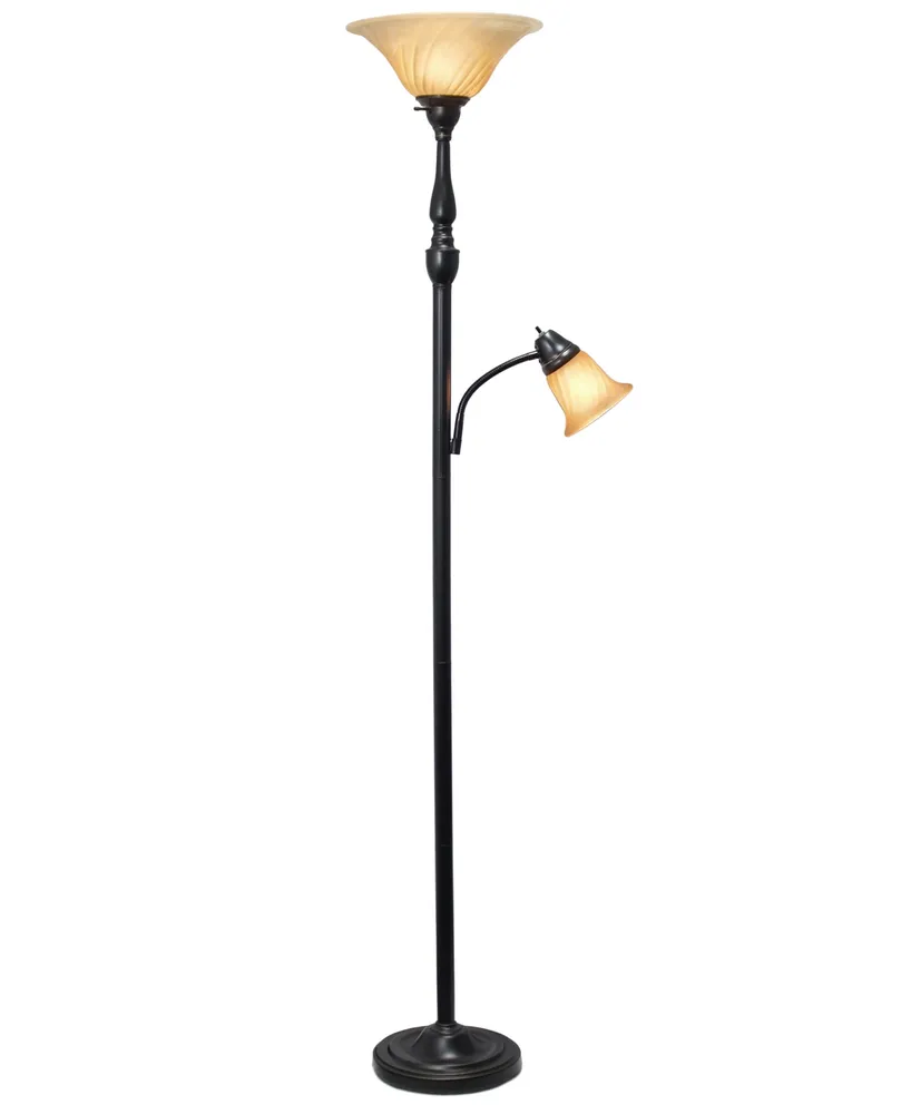 Elegant Designs 2 Light Mother Daughter Floor Lamp with Amber Marble Glass Shades