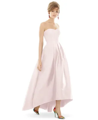 Alfred Sung Women's Strapless Satin High Low Dress with Pockets