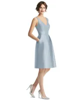 Alfred Sung Women's V-Neck Pleated Skirt Cocktail Dress with Pockets