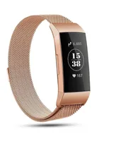 Posh Tech Unisex Fitbit Charge 3 Rose Gold-Tone Stainless Steel Watch Replacement Band - Rose Gold