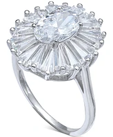 Cubic Zirconia Tapered Flower Oval & Baguette Ring (5-3/8 ct. t.w.) in Sterling Silver (Also Available in Orange, Blue, and Light Blue)