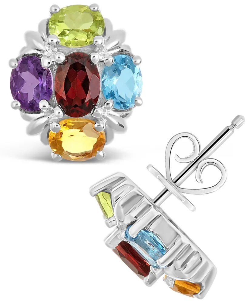 Multi-Gemstone (3-1/5 ct. t.w.) Stud Earrings in Sterling Silver