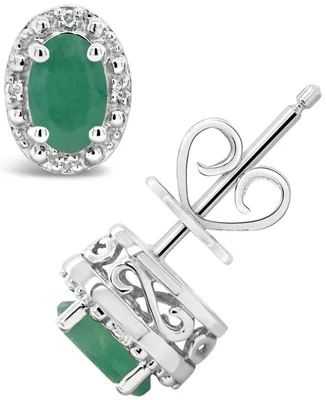 Emerald (9/10 ct. t.w.) and Diamond Accent Stud Earrings in Sterling Silver