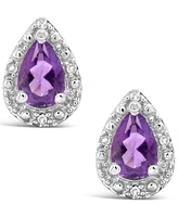 Gemstone and Diamond Accent Stud Earrings Sterling Silver