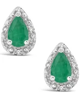 Emerald (3/4 ct. t.w.) and Diamond Accent Stud Earrings in Sterling Silver