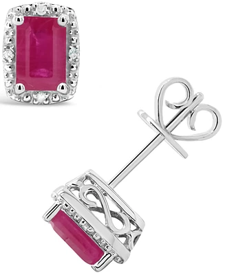 Ruby (1-1/3 ct. t.w.) and Diamond Accent Stud Earrings in Sterling Silver