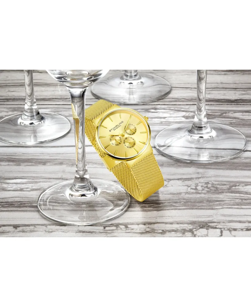 Stuhrling Men's Gold Tone Mesh Stainless Steel Bracelet Watch 39mm