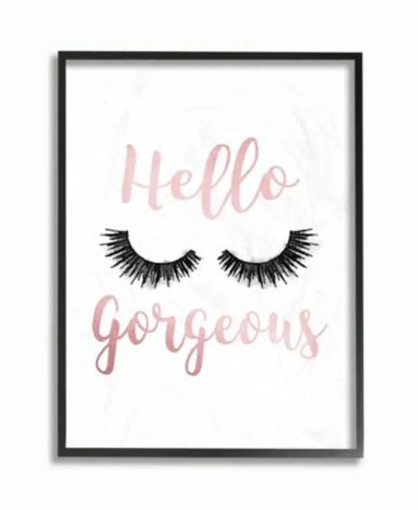 Stupell Industries Hello Gorgeous Black Eyelashes Typography Framed Texturized Art Collection