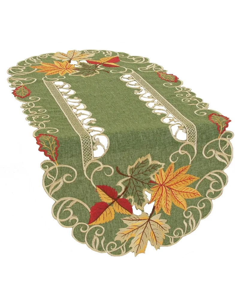 Manor Luxe Delicate Leaves Embroidered Cutwork Fall Table Runner