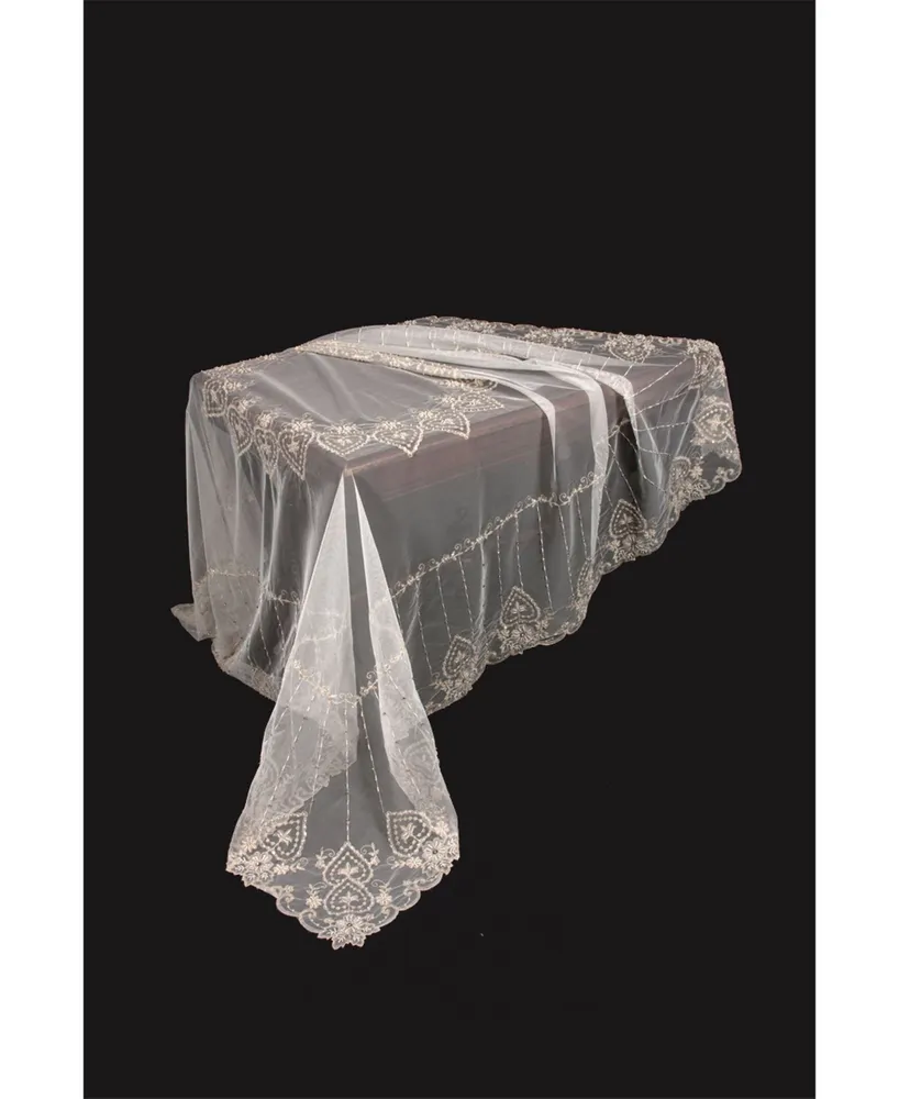 Manor Luxe Exquisite Heart Lace Embroidered Tablecloth with Beaded Accents