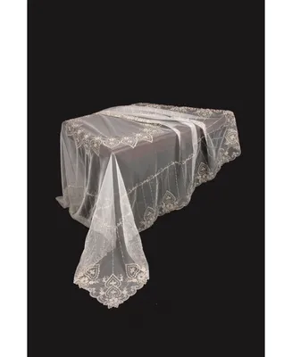 Manor Luxe Exquisite Heart Lace Embroidered Tablecloth with Beaded Accents