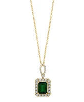 Effy Emerald (2-1/5 ct. t.w.) & Diamond (1/4 ct. t.w.) Emerald-Cut Square Halo 18" Pendant Necklace in 14k Two-Tone Gold