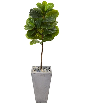 Nearly Natural 5ft. Fiddle Leaf Artificial Tree in Cement Planter Real Touch