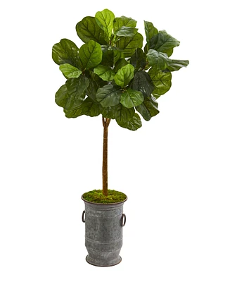 Nearly Natural 46in. Fiddle Leaf Artificial Tree in Vintage Metal Planter Real Touch