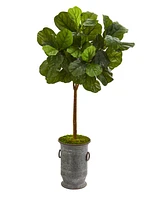 Nearly Natural 46in. Fiddle Leaf Artificial Tree in Vintage Metal Planter Real Touch