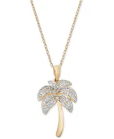 Diamond Palm Tree Pendant Necklace in 18k Gold over Sterling Silver and Sterling Silver (1/10 ct. t.w.)